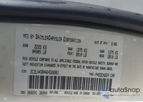 2006 Chrysler 300 from USA, damaged, VIN 2C3LA43R46H526961